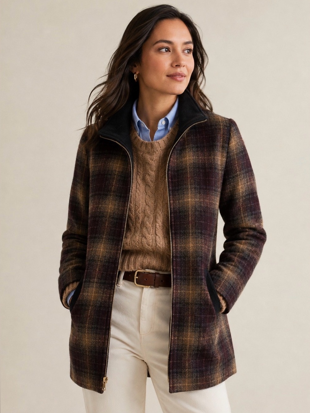 Pendleton Plaid Black and Brown Pea Coat